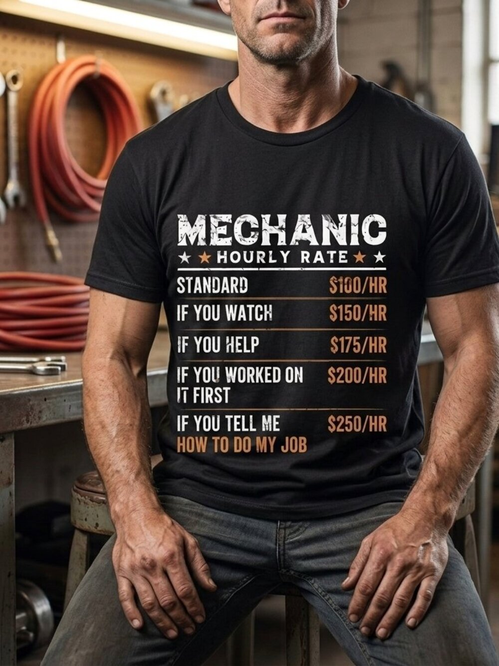 Mechanic Hourly Rate Graphic Tee • Shop‑Floor Humor Shirt • Unisex Garage Wear